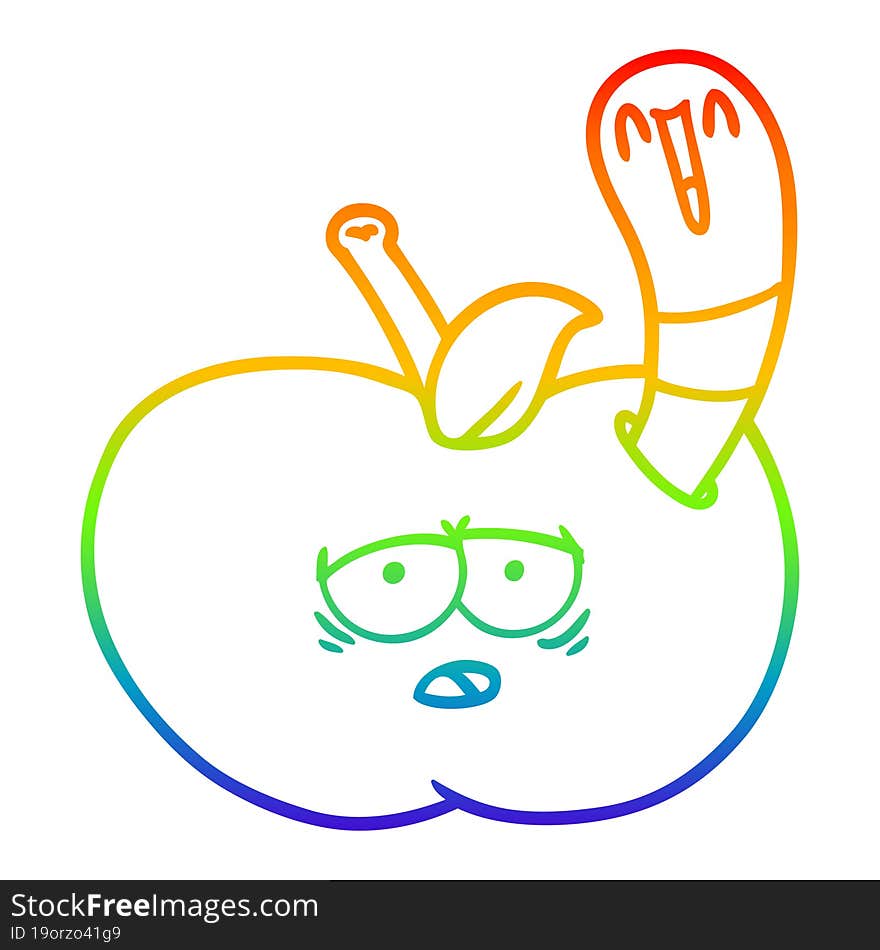 rainbow gradient line drawing of a cartoon worm in apple