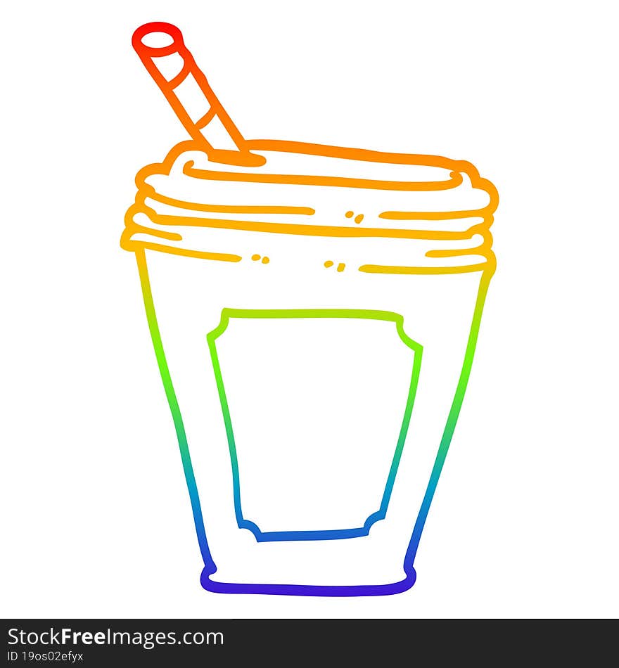 rainbow gradient line drawing cartoon coffee cup with straw