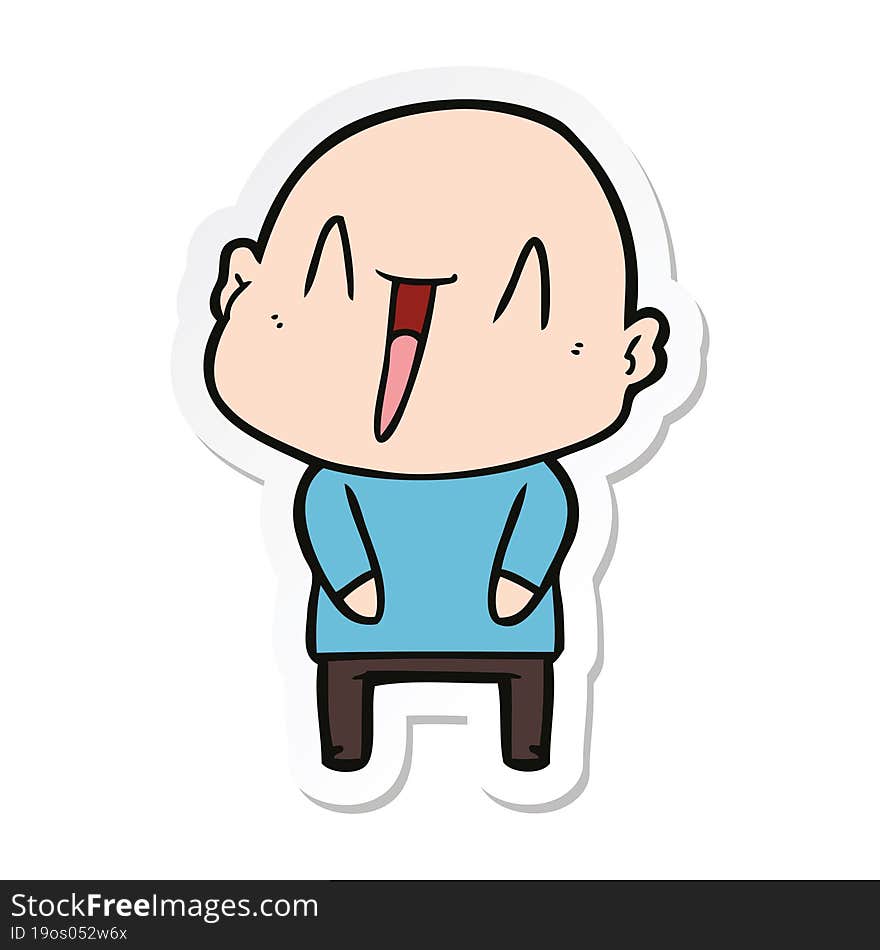 sticker of a happy cartoon bald man