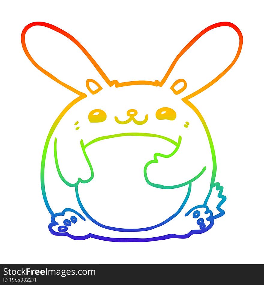 rainbow gradient line drawing of a cartoon rabbit