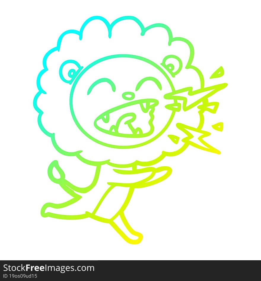 Cold Gradient Line Drawing Cartoon Running Lion