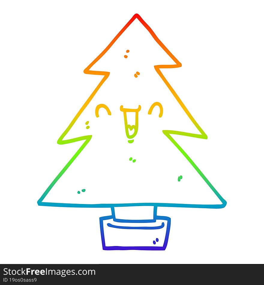 rainbow gradient line drawing of a cartoon christmas tree