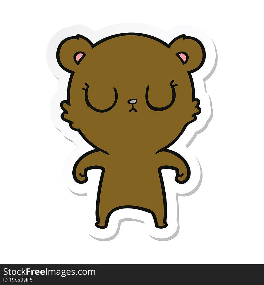 sticker of a peaceful cartoon bear