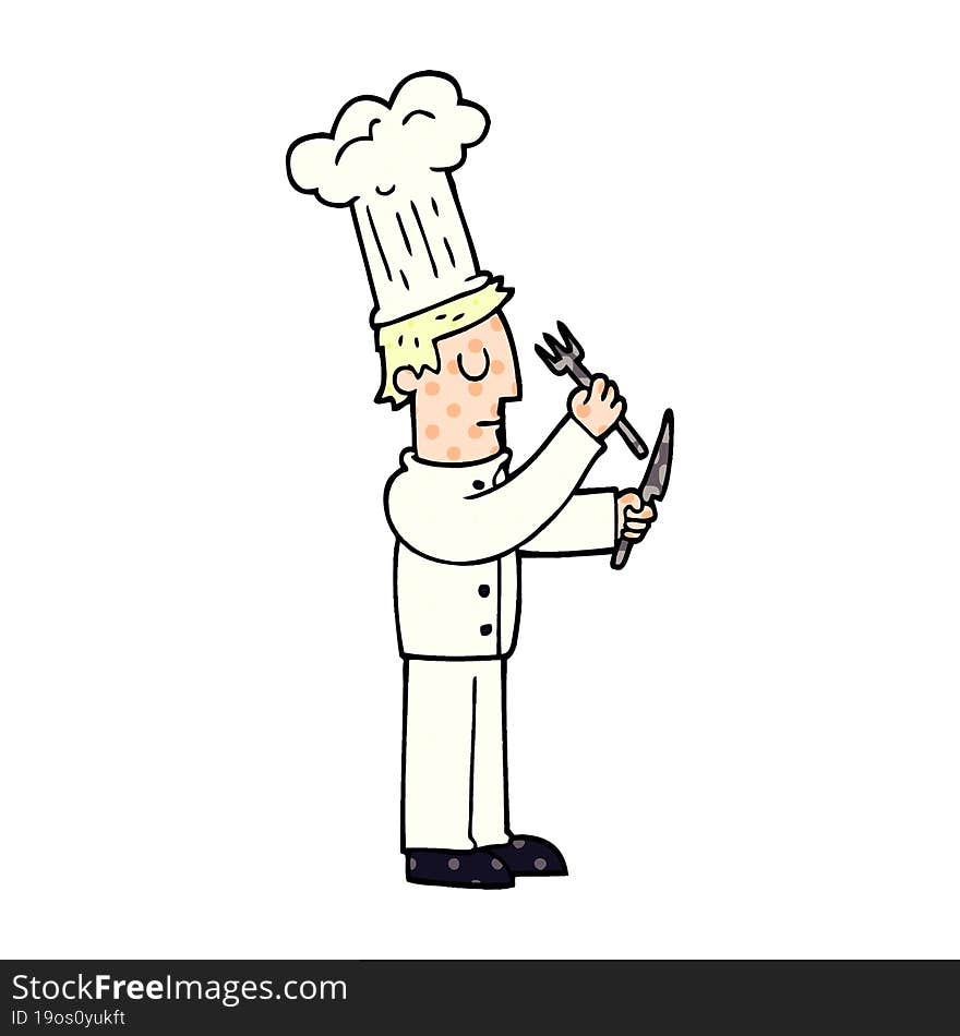 cartoon doodle chef with knife and fork