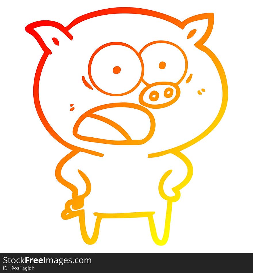 warm gradient line drawing cartoon pig shouting