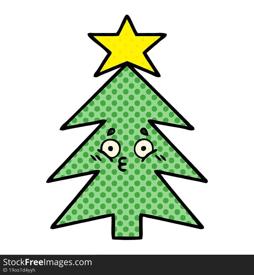 comic book style cartoon of a christmas tree