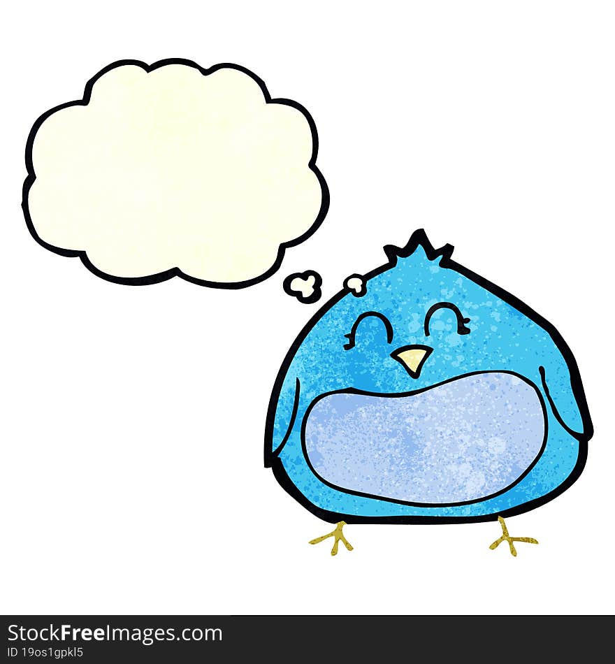 cartoon fat bird with thought bubble