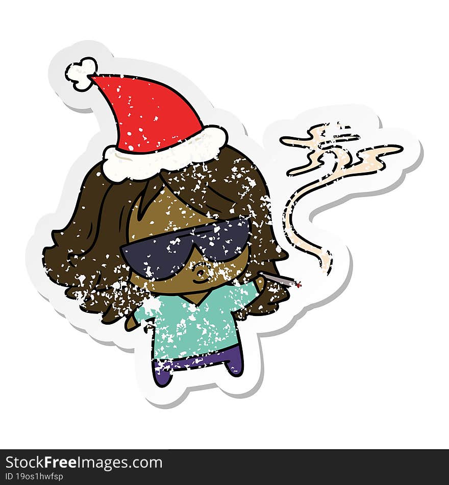 christmas distressed sticker cartoon of kawaii girl