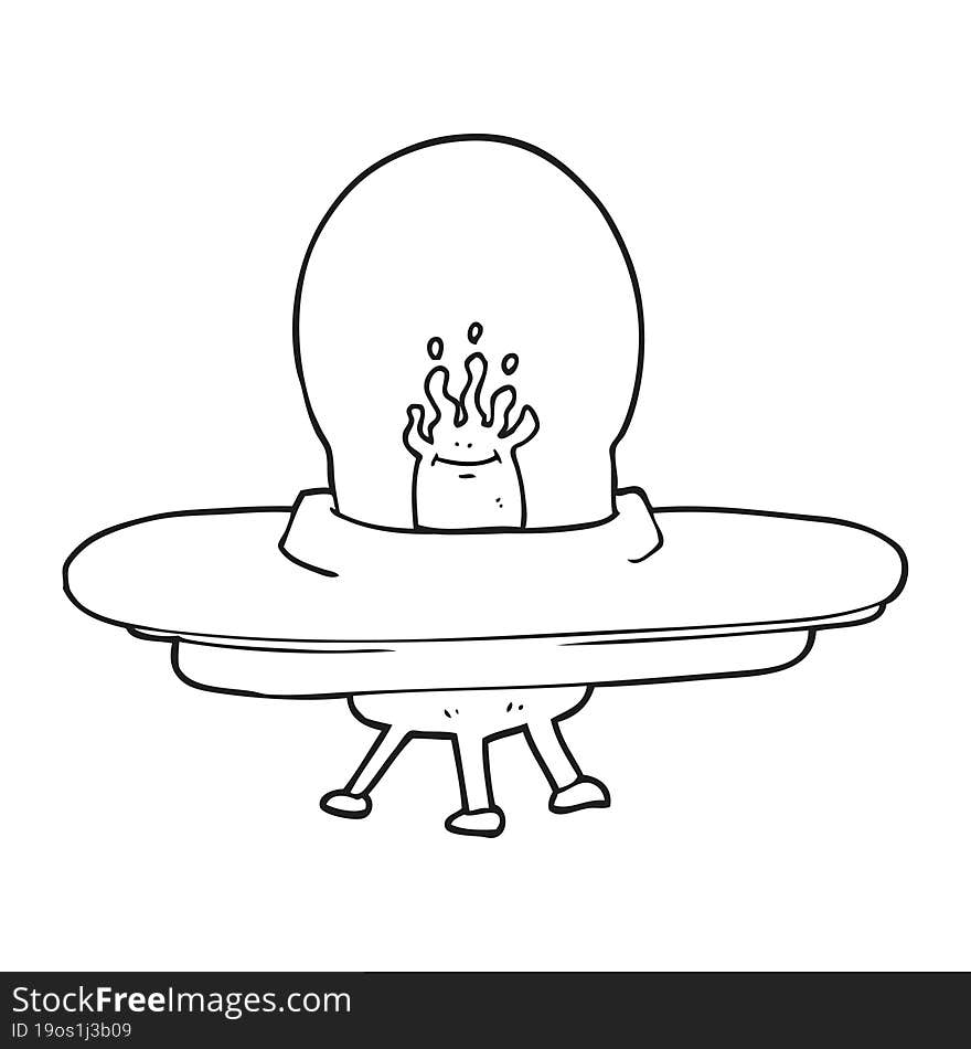 black and white cartoon flying saucer