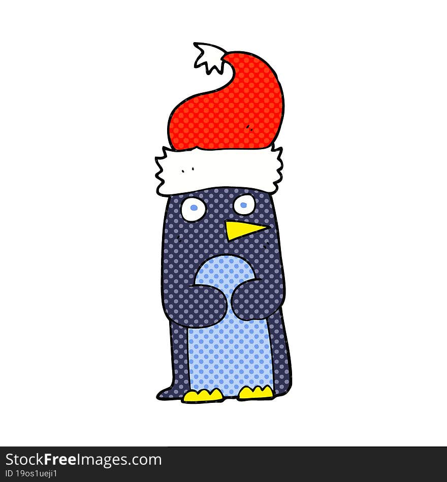 cartoon penguin in christmas hat