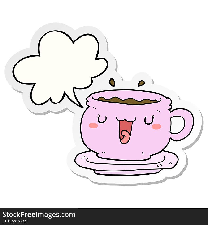 cute cartoon cup and saucer and speech bubble sticker