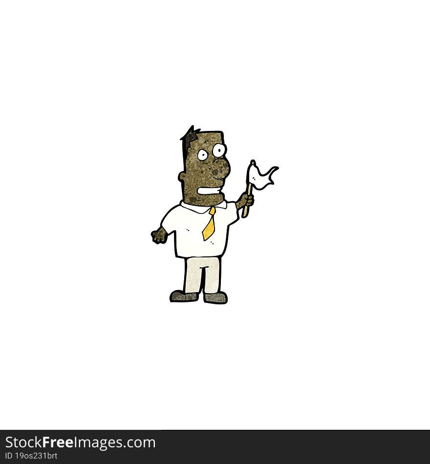 cartoon man waving white flag