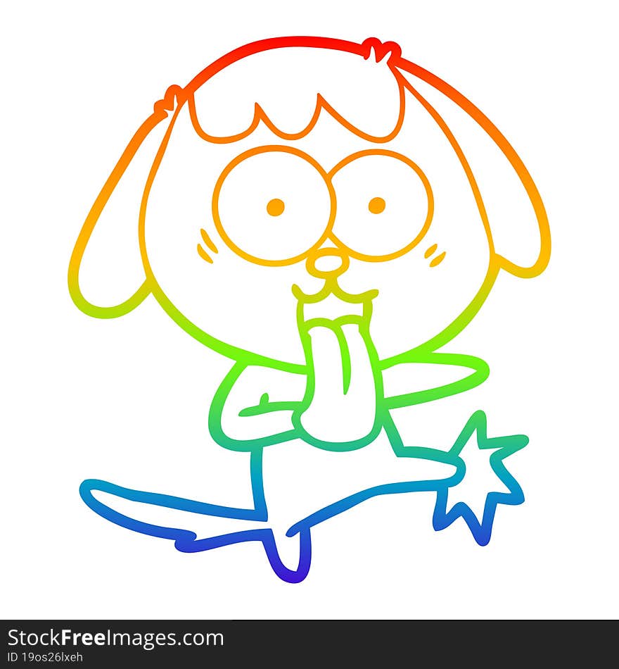 rainbow gradient line drawing of a cute cartoon dog