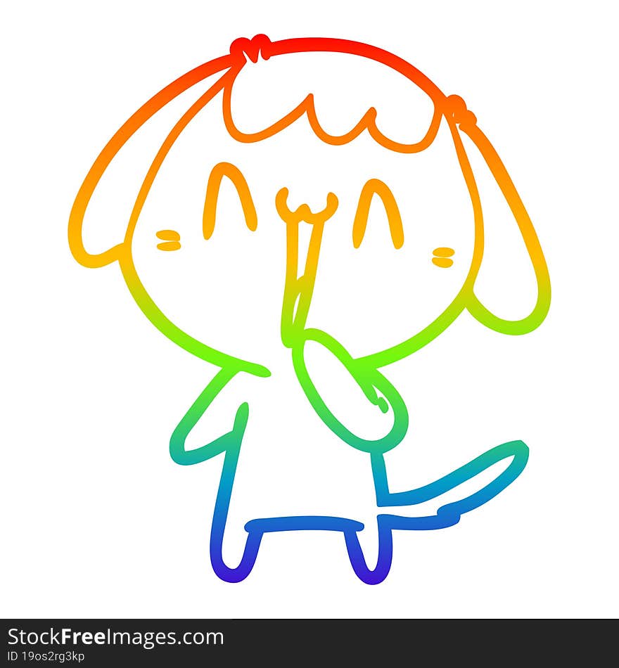 rainbow gradient line drawing of a cute cartoon dog