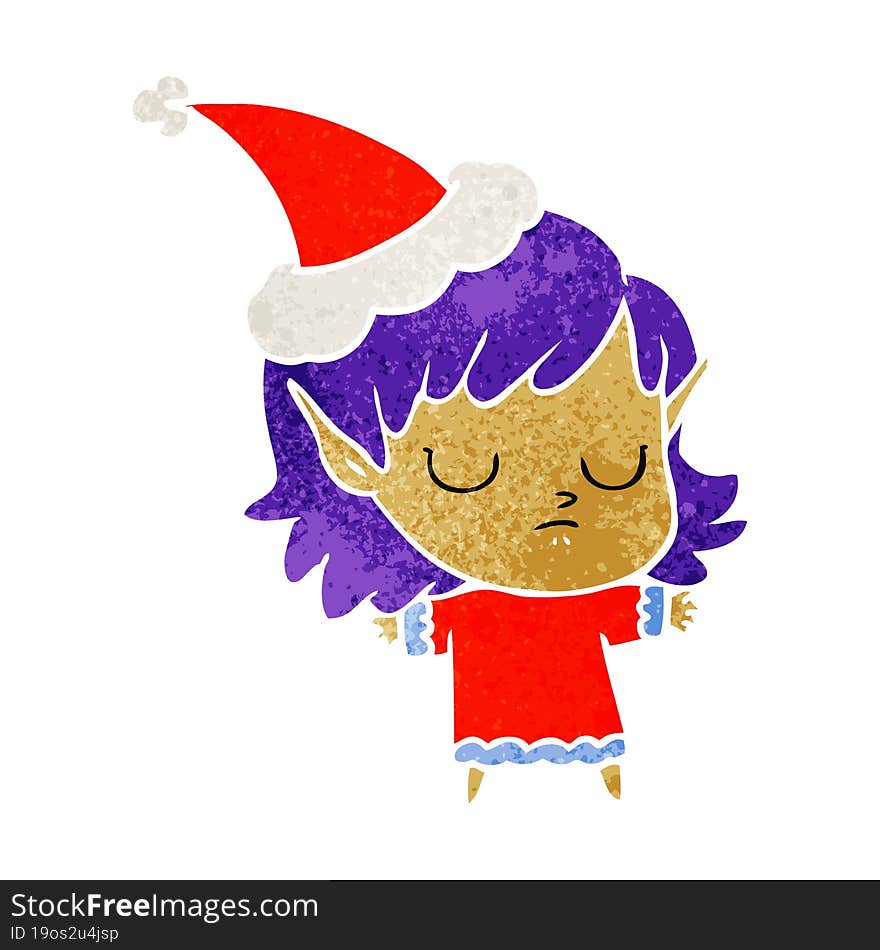 retro cartoon of a elf girl wearing santa hat