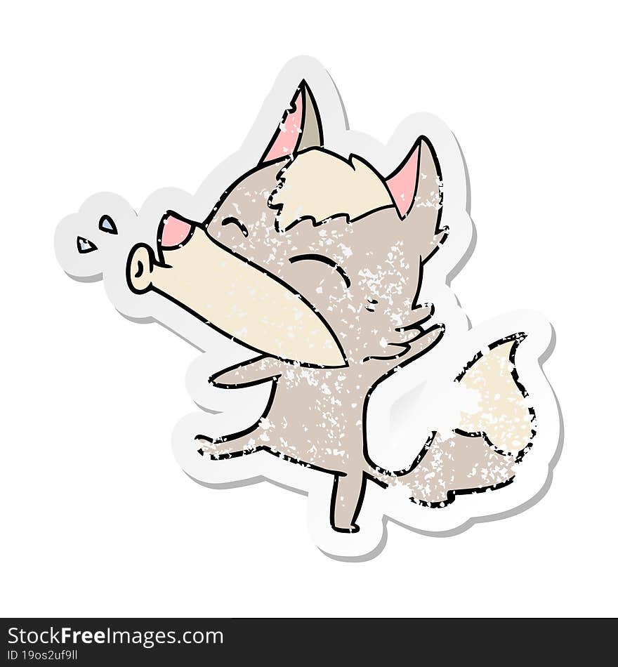 distressed sticker of a howling wolf cartoon