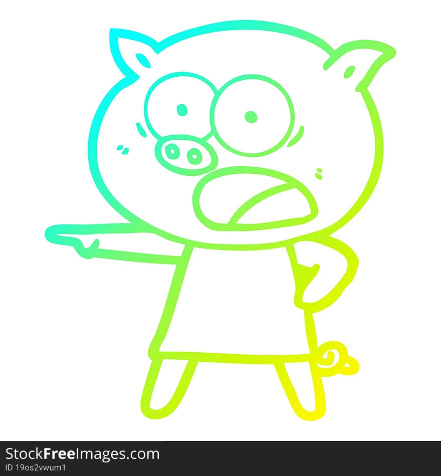 cold gradient line drawing cartoon pig shouting