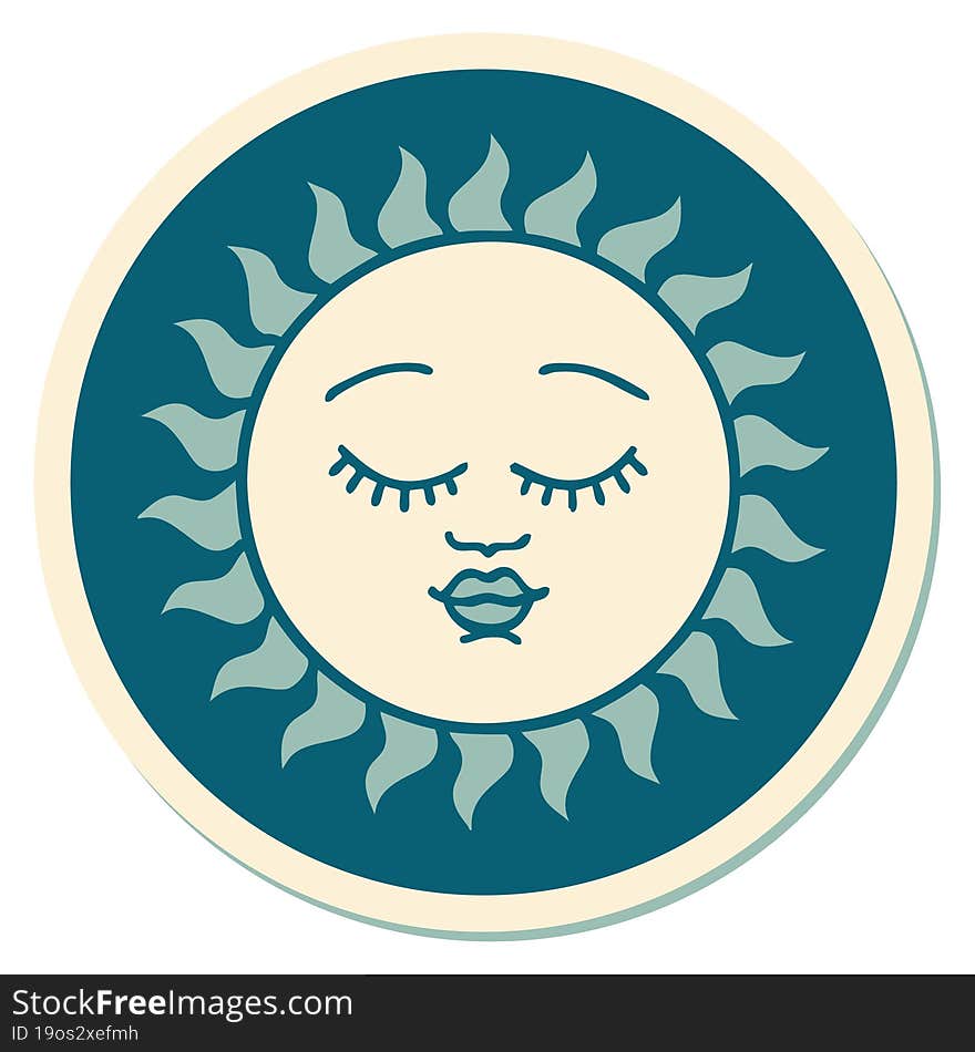 tattoo style sticker of a sun with face