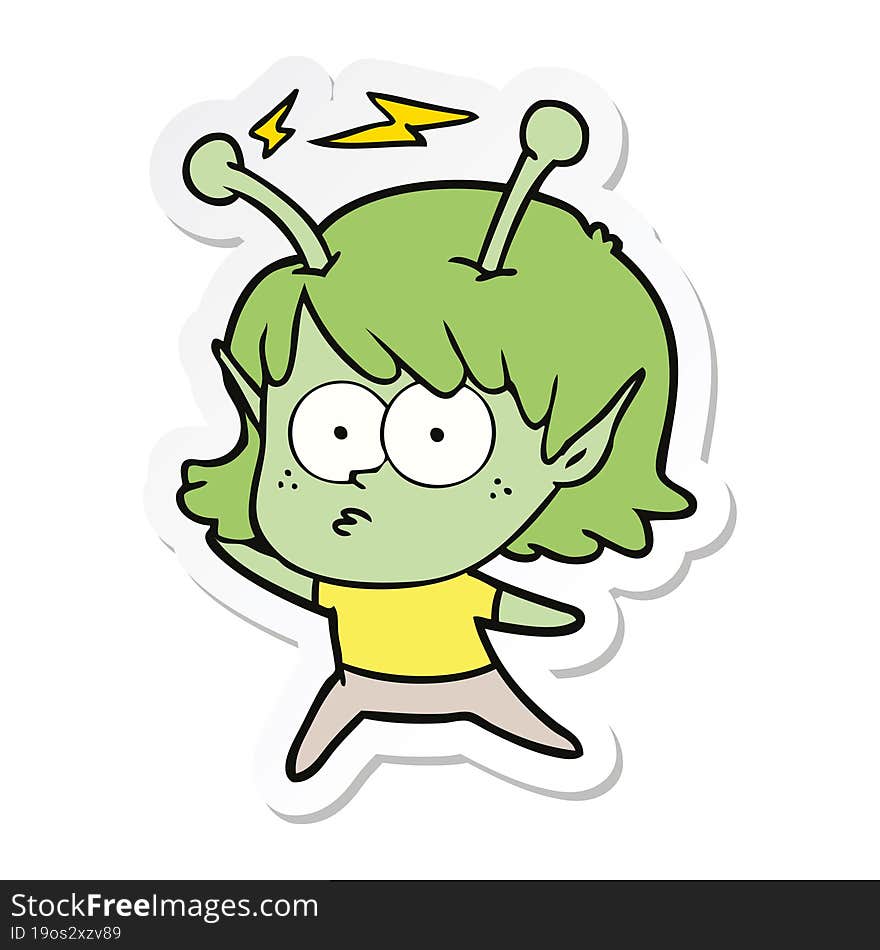 sticker of a cartoon alien girl