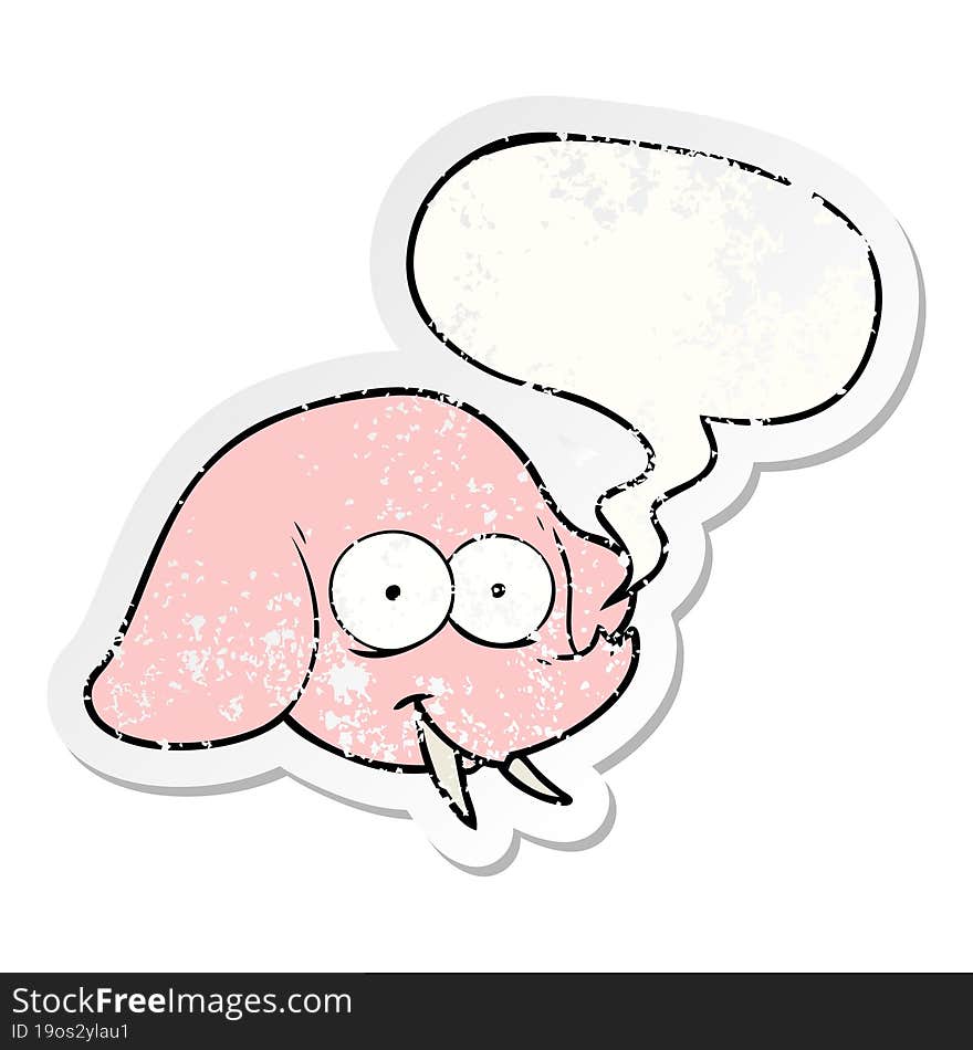 cartoon elephant face and speech bubble distressed sticker