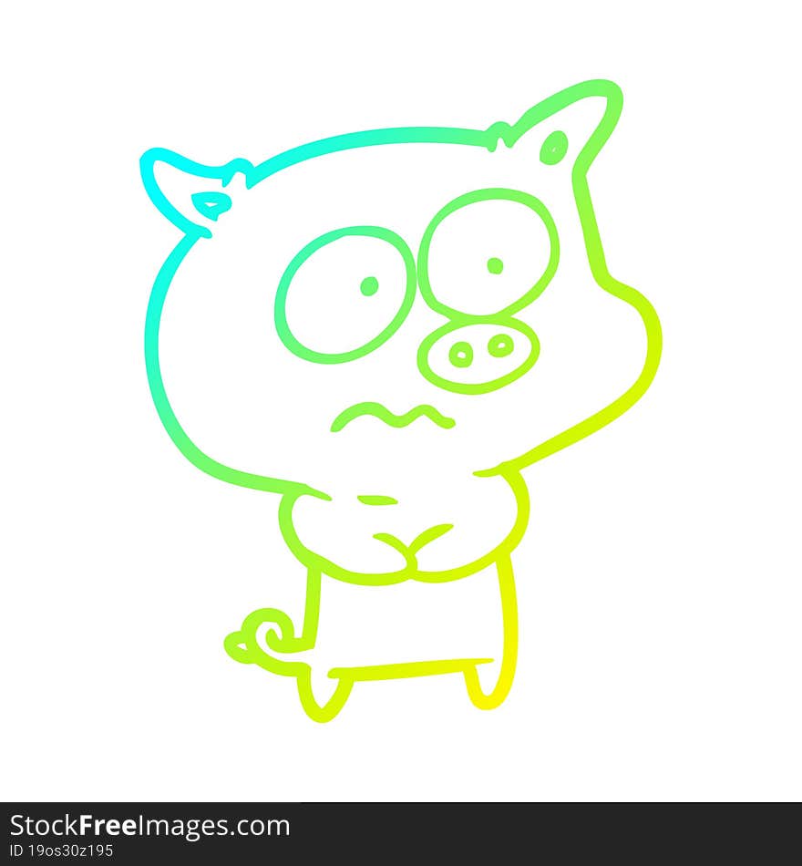 cold gradient line drawing of a nervous pig