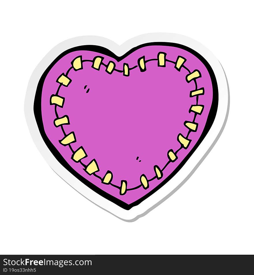 sticker of a cartoon stitched heart