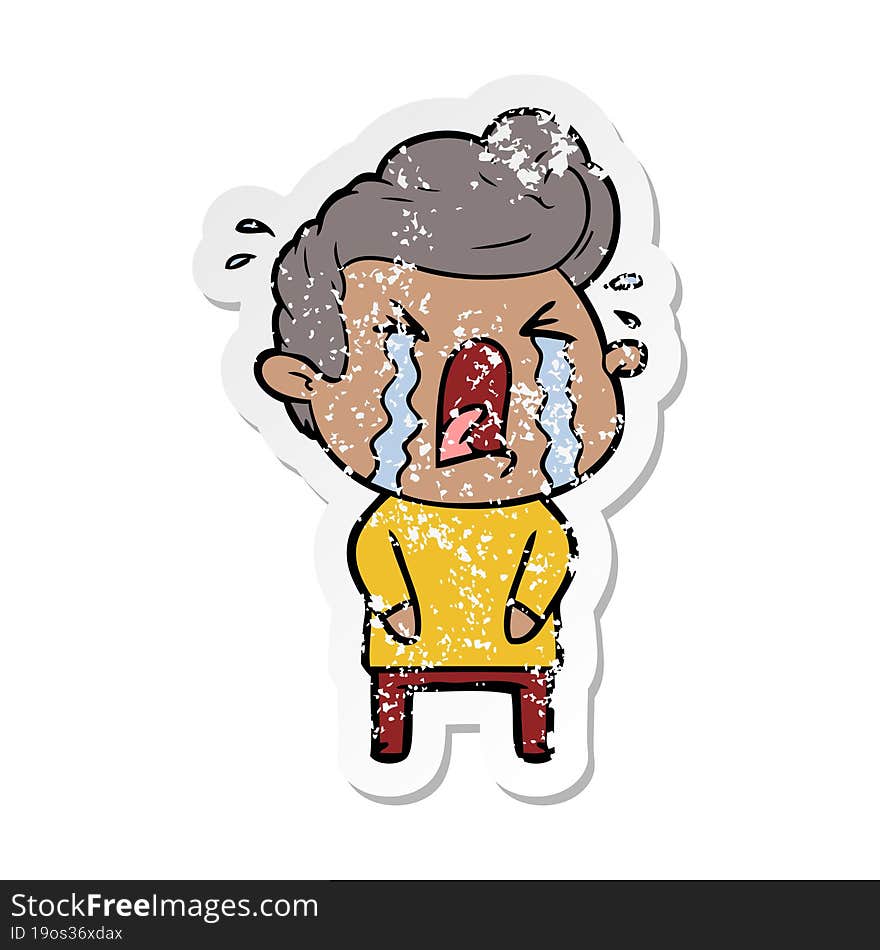 distressed sticker of a cartoon crying man