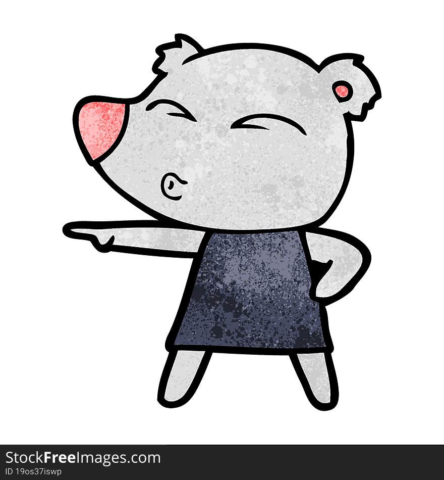 cartoon whistling bear in dress. cartoon whistling bear in dress