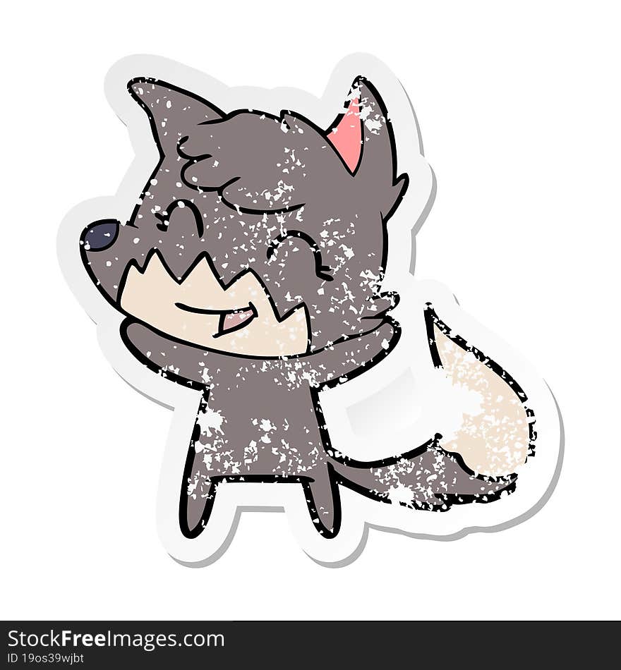 distressed sticker of a happy cartoon fox