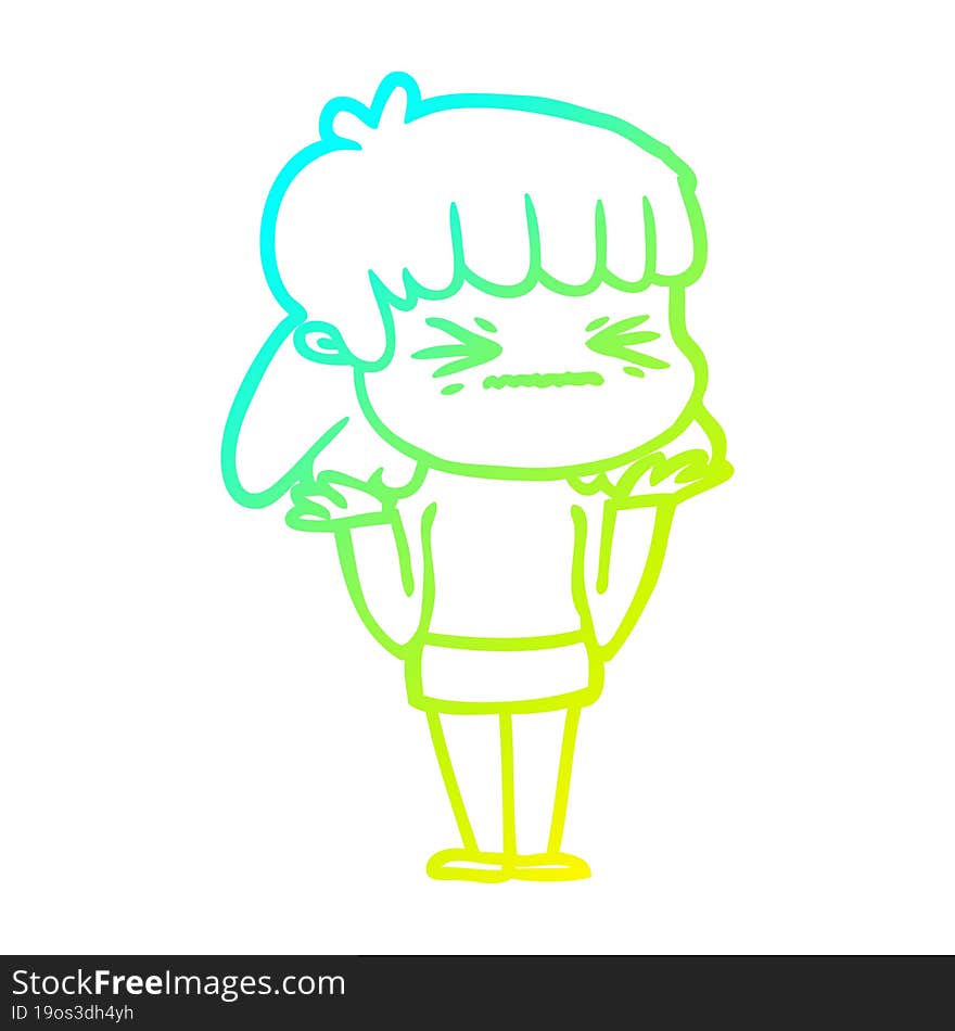 cold gradient line drawing of a cartoon angry girl