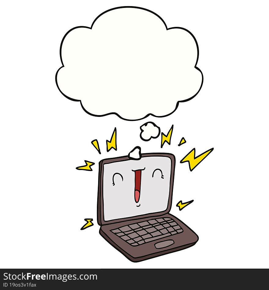 cartoon laptop computer and thought bubble