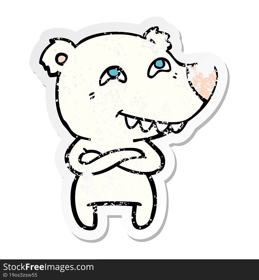 Distressed Sticker Of A Cartoon Polar Bear Showing Teeth