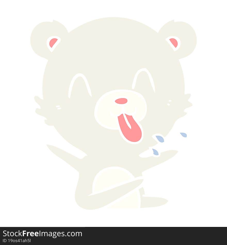 rude flat color style cartoon polar bear sticking out tongue