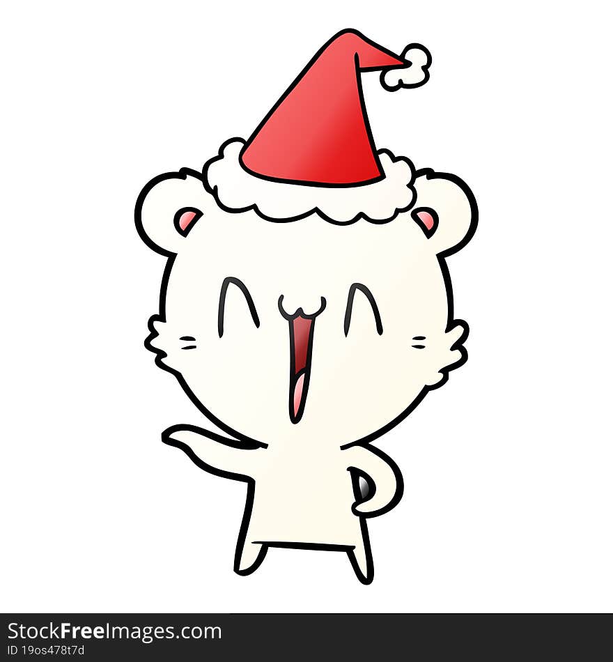 laughing polar bear hand drawn gradient cartoon of a wearing santa hat. laughing polar bear hand drawn gradient cartoon of a wearing santa hat