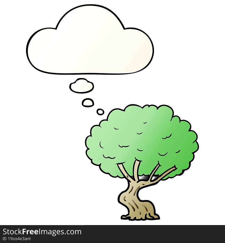 cartoon tree and thought bubble in smooth gradient style