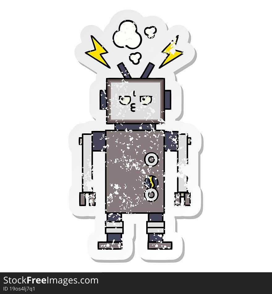 distressed sticker of a cute cartoon robot