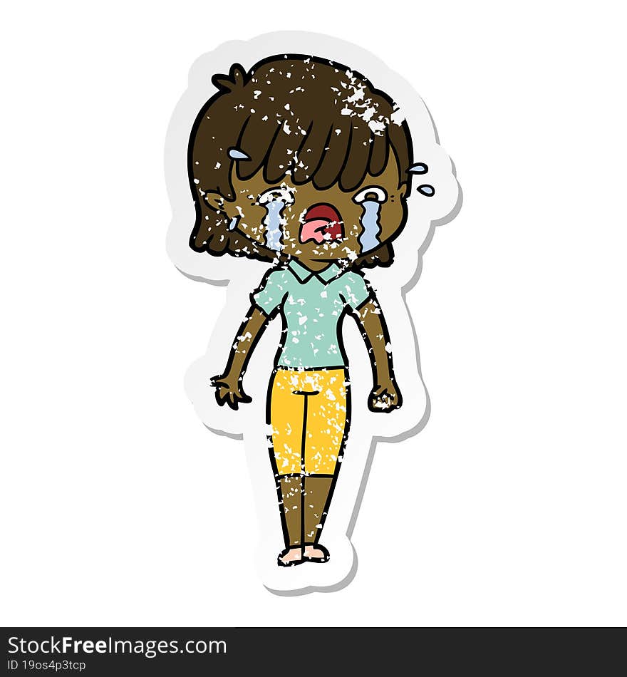 Distressed Sticker Of A Cartoon Girl Crying