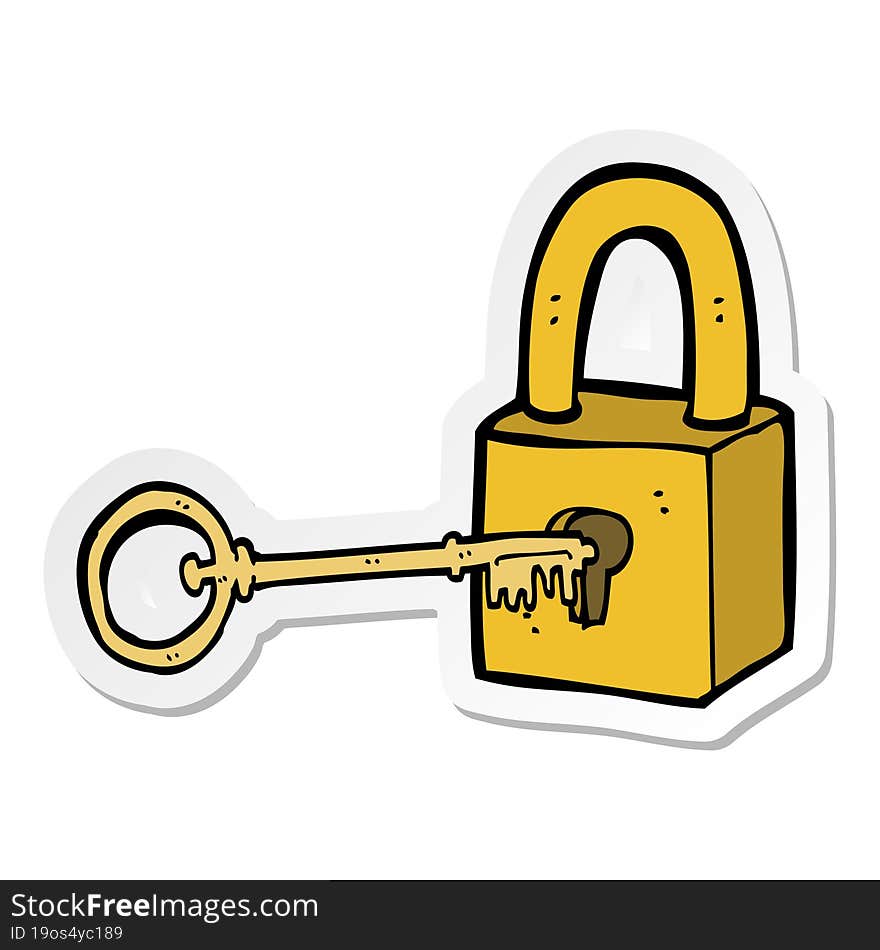 sticker of a cartoon padlock and key