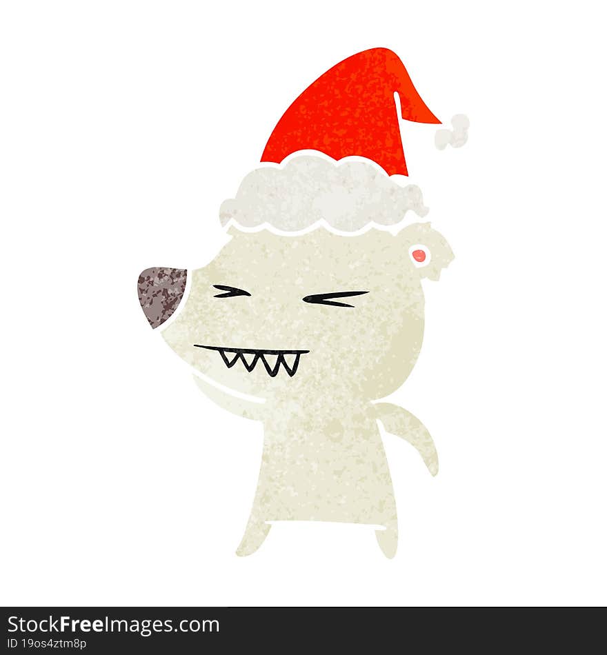 angry polar bear retro cartoon of a wearing santa hat