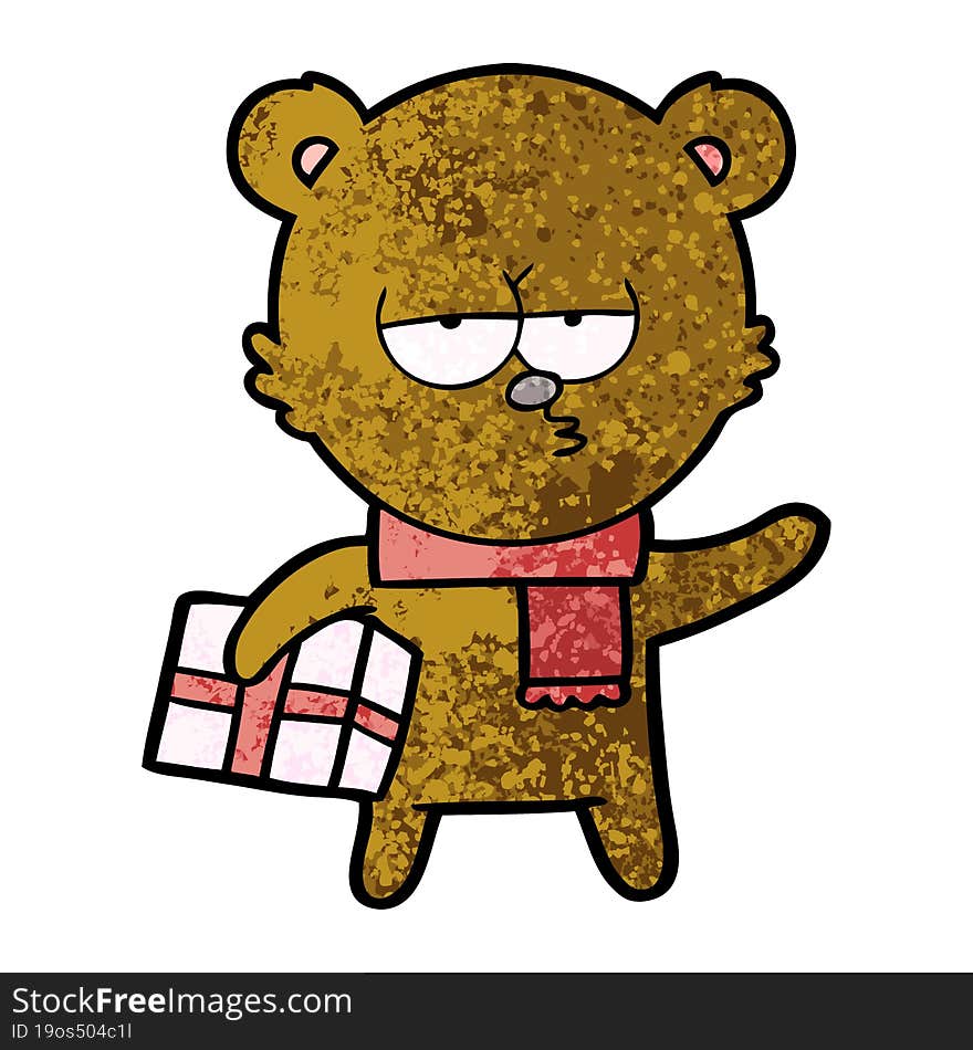 bear cartoon chraracter with present. bear cartoon chraracter with present