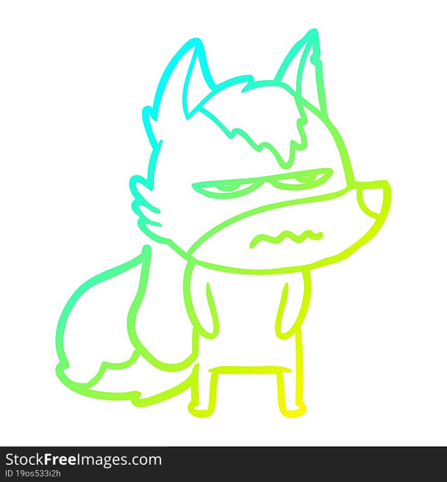 Cold Gradient Line Drawing Cartoon Annoyed Wolf