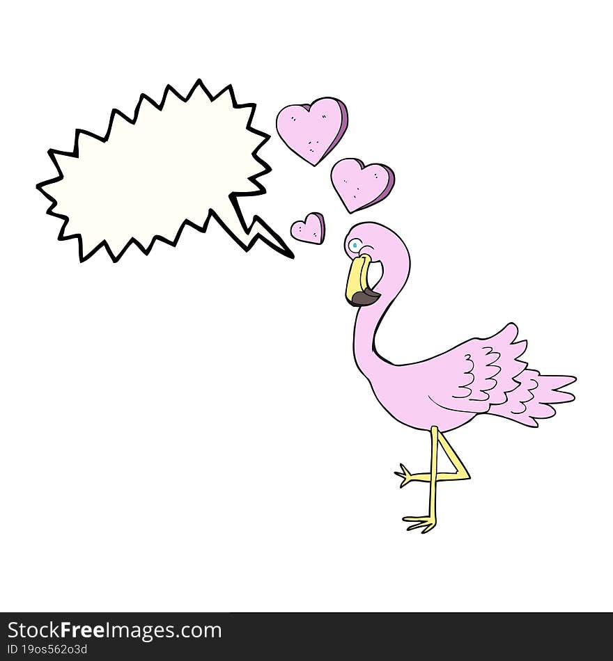 freehand drawn speech bubble cartoon flamingo in love