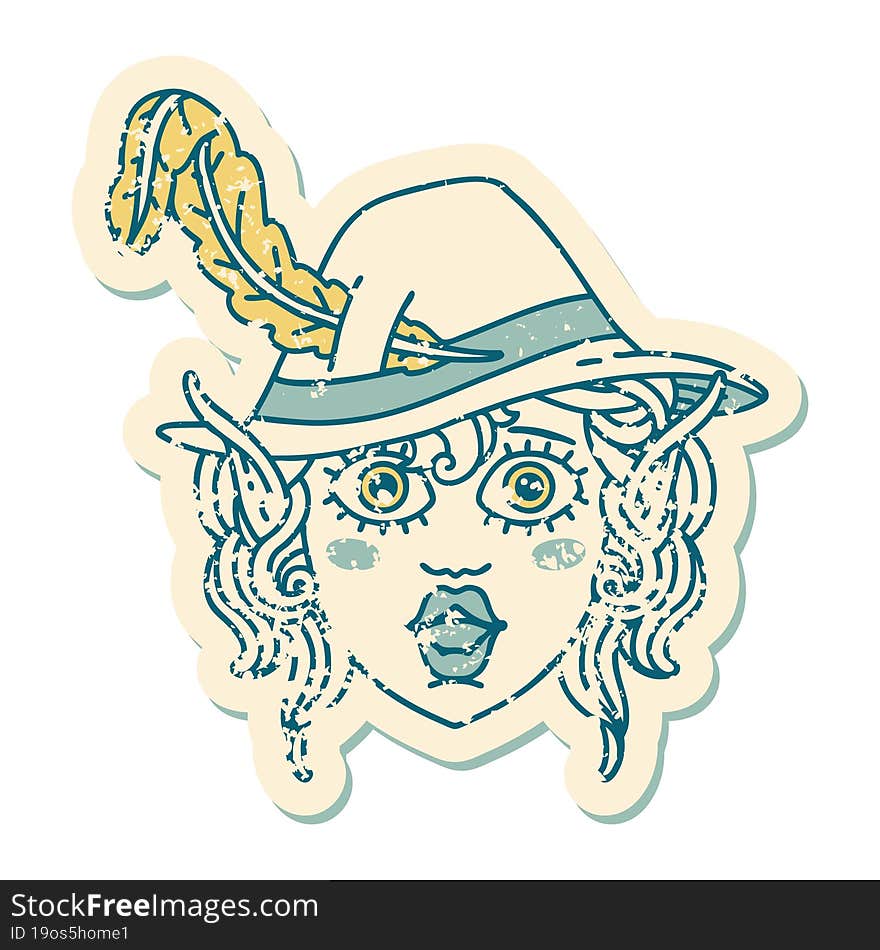 Retro Tattoo Style elf bard character face. Retro Tattoo Style elf bard character face