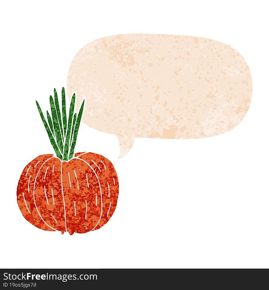 Cartoon Vegetable And Speech Bubble In Retro Textured Style