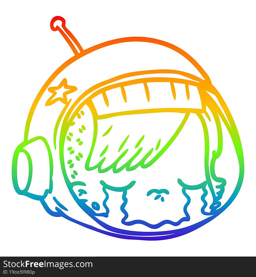 rainbow gradient line drawing cartoon astronaut face crying