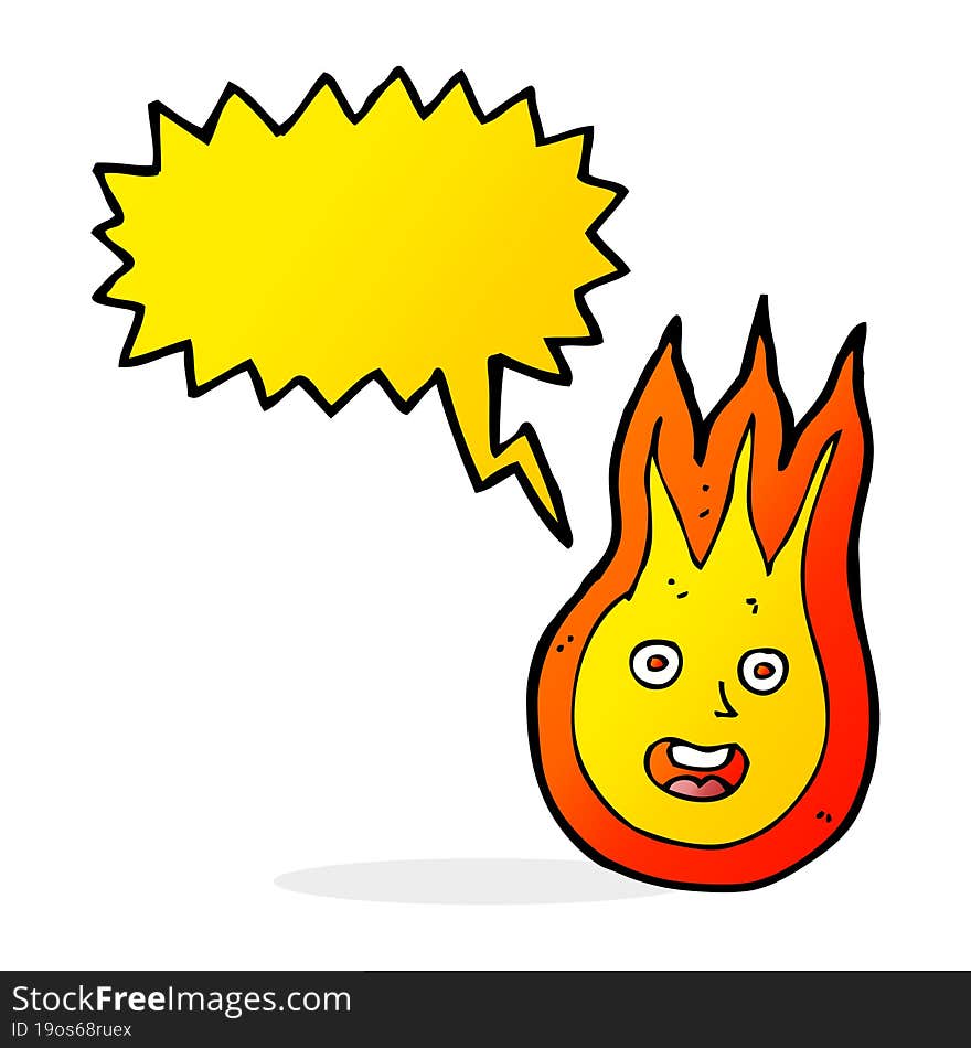 cartoon friendly fireball with speech bubble