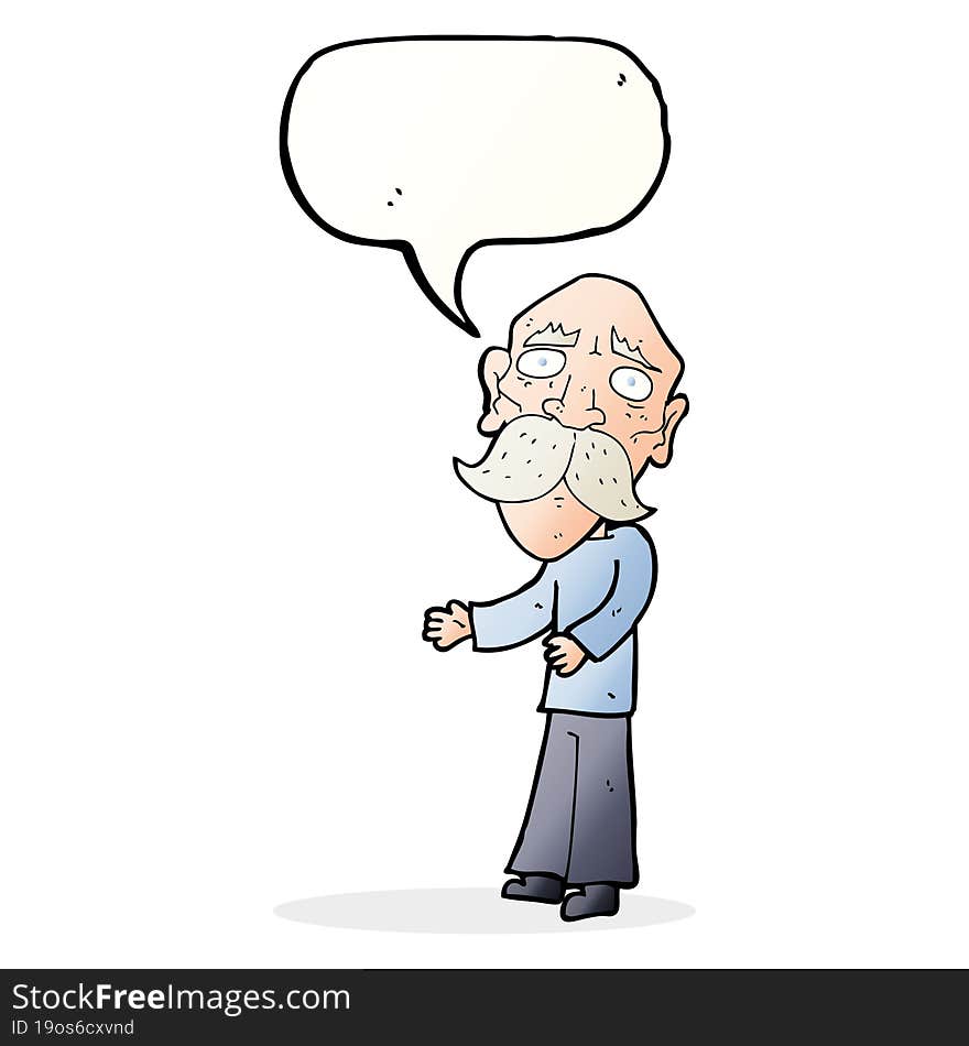 cartoon lonely old man with speech bubble