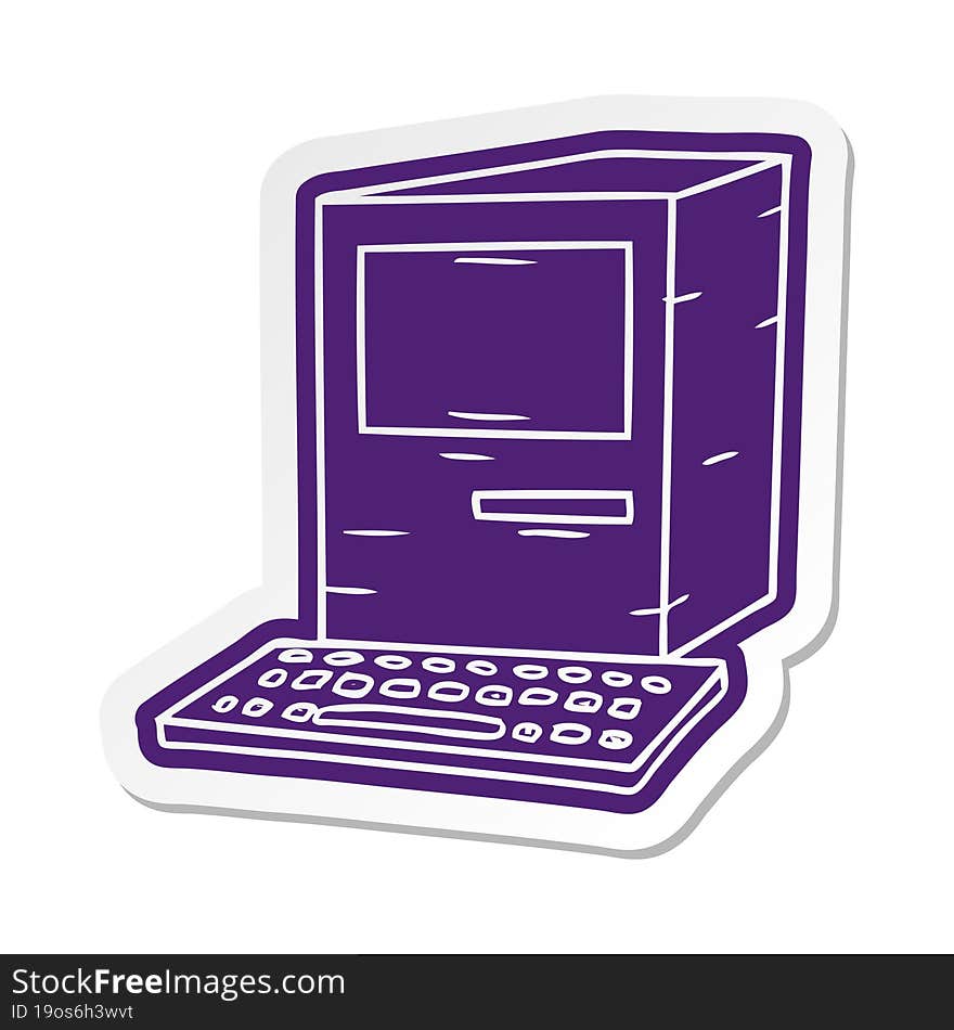 cartoon sticker of a computer and keyboard