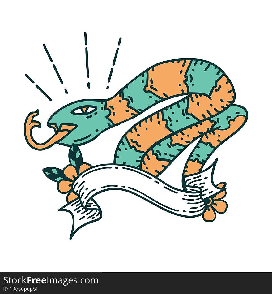 Banner With Tattoo Style Hissing Snake