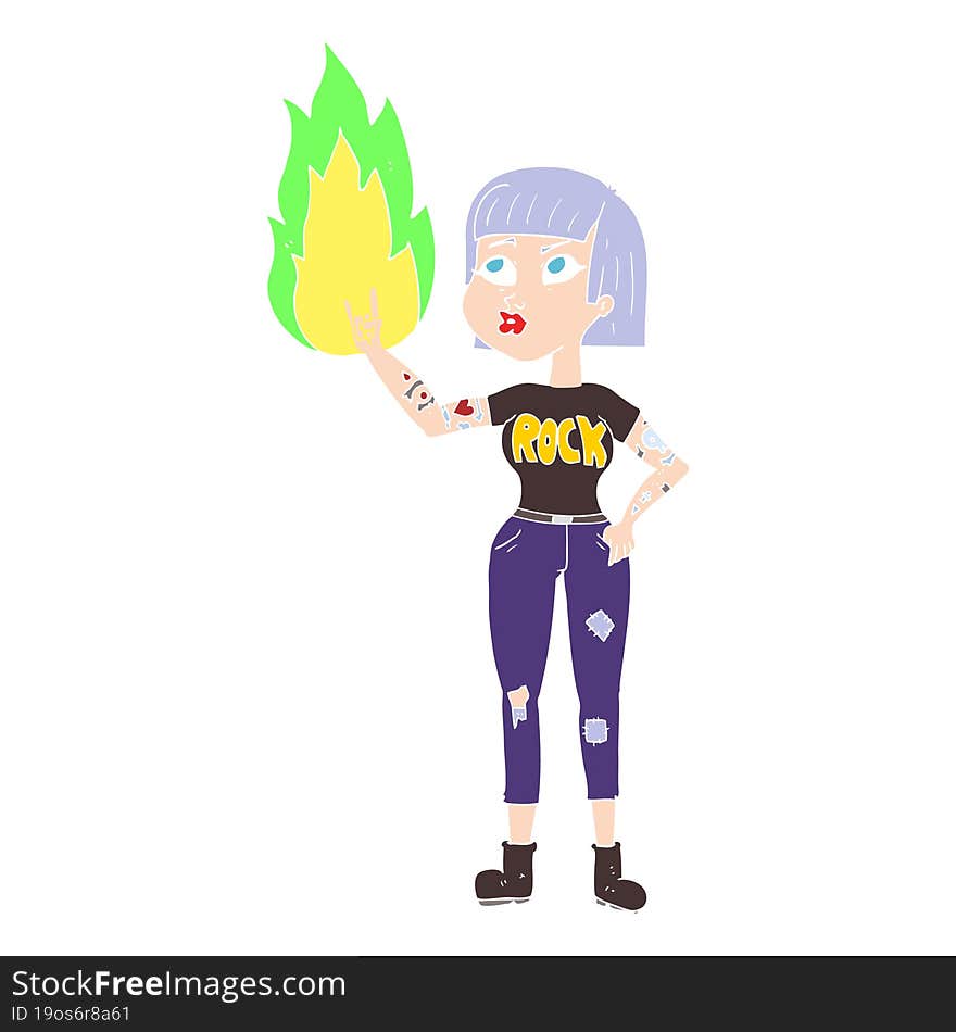 flat color illustration of a cartoon rock girl